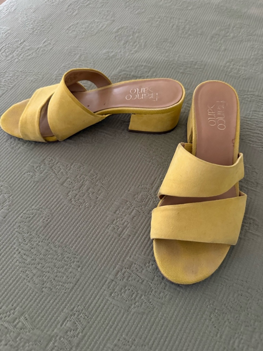Franco Sarto Mustard Yellow Suede Slide Mules - Picture 2 of 3